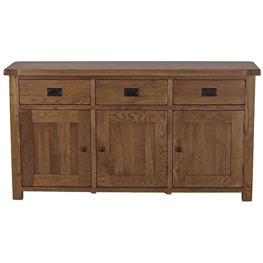 Sherwood Dark Solid Oak Large 3 Drawer Sideboard